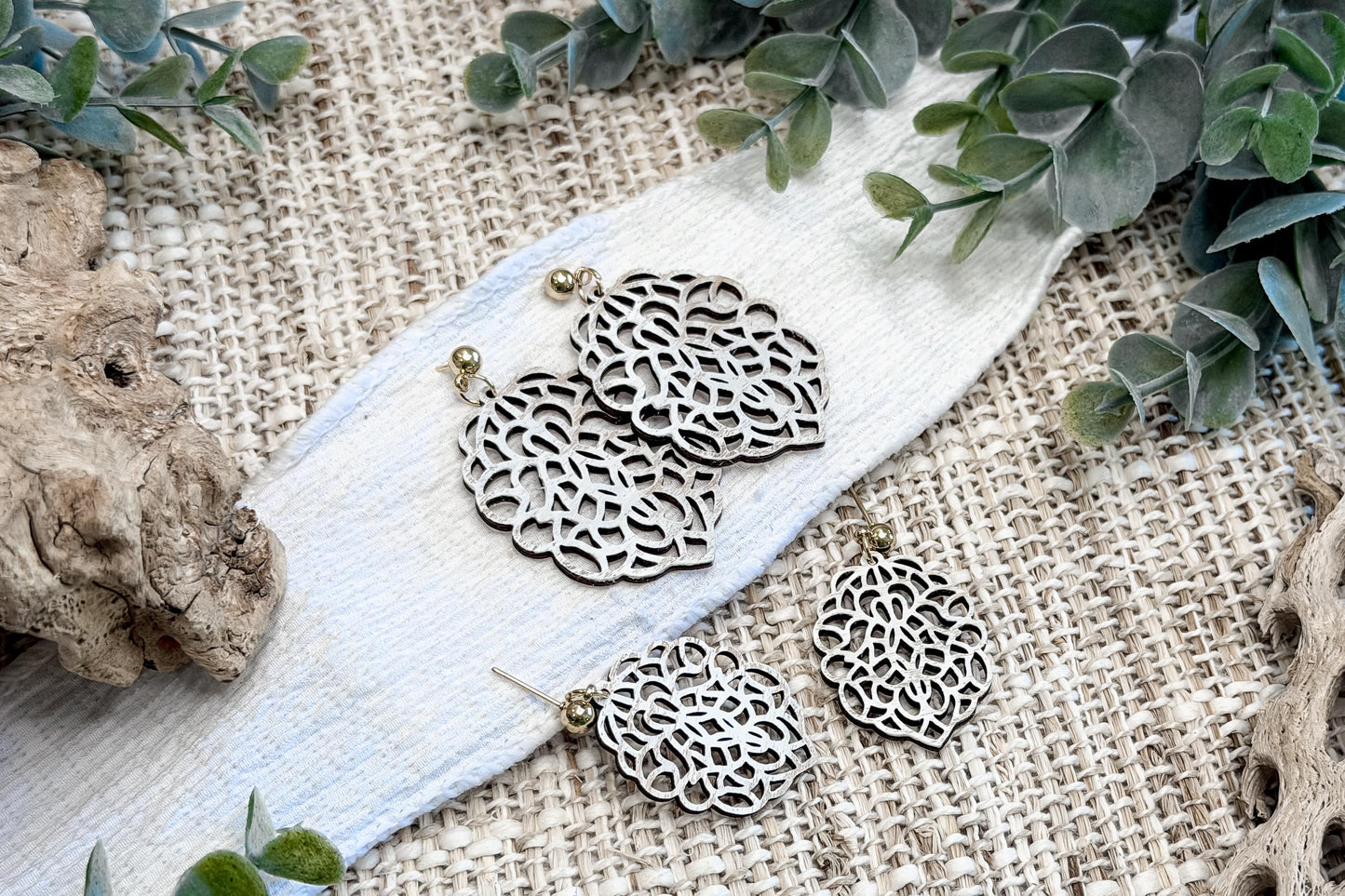 Dangle Earring SVG Floral Filigree Statement Earrings with Large and Small Sizes for Boutique Laser Jewelry Designs