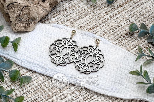 Digital SVG File for Elegant Filigree Dangle Earrings — Instant Download for Glowforge and xTool, Boutique-Style Earring Design With Ornamental Scrollwork Details by Diva Watts Designs
