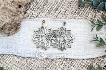 Digital SVG File for Geometric Floral Dangle Earrings — Instant Download for Glowforge and xTool, Boutique-Style Earring Design With Layered Mandala Cutout Details by Diva Watts Designs