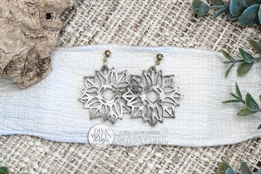 Digital SVG File for Geometric Floral Dangle Earrings — Instant Download for Glowforge and xTool, Boutique-Style Earring Design With Layered Mandala Cutout Details by Diva Watts Designs