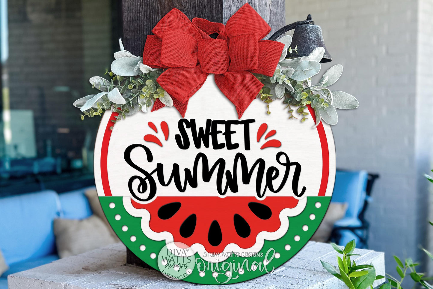 Round Door Hanger SVG Sweet Summer Watermelon Sign For Front Door And Porch Decor, Digital Laser SVG And Vinyl SVG Instant Download, Welcoming Front Door Accent By Diva Watts Designs