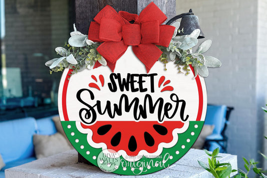 Round Door Hanger SVG Sweet Summer Watermelon Sign For Front Door And Porch Decor, Digital Laser SVG And Vinyl SVG Instant Download, Welcoming Front Door Accent By Diva Watts Designs