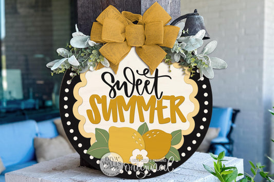 Round Door Hanger SVG Sweet Summer Lemon Sign For Front Door And Porch Decor — Digital Laser SVG And Vinyl SVG Instant Download, Welcoming Front Door Accent By Diva Watts Designs
