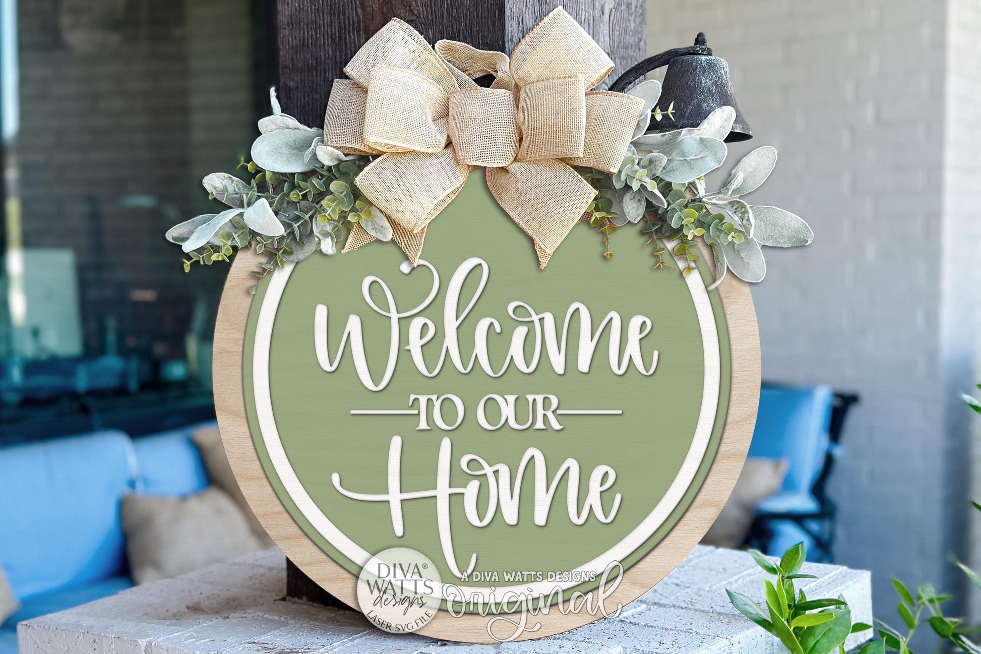 Round Door Hanger SVG Welcome To Our Home Sign For Front Door And Porch Decor — Digital Laser SVG And Vinyl SVG Instant Download, Welcoming Front Door Accent By Diva Watts Designs