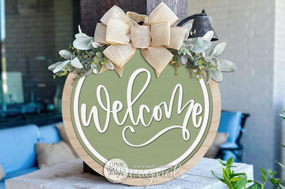 Round Door Hanger SVG Welcome Script Sign For Front Door Entryway Decor Digital Laser SVG And Vinyl SVG Instant Download, Welcoming Front Door Accent By Diva Watts Designs