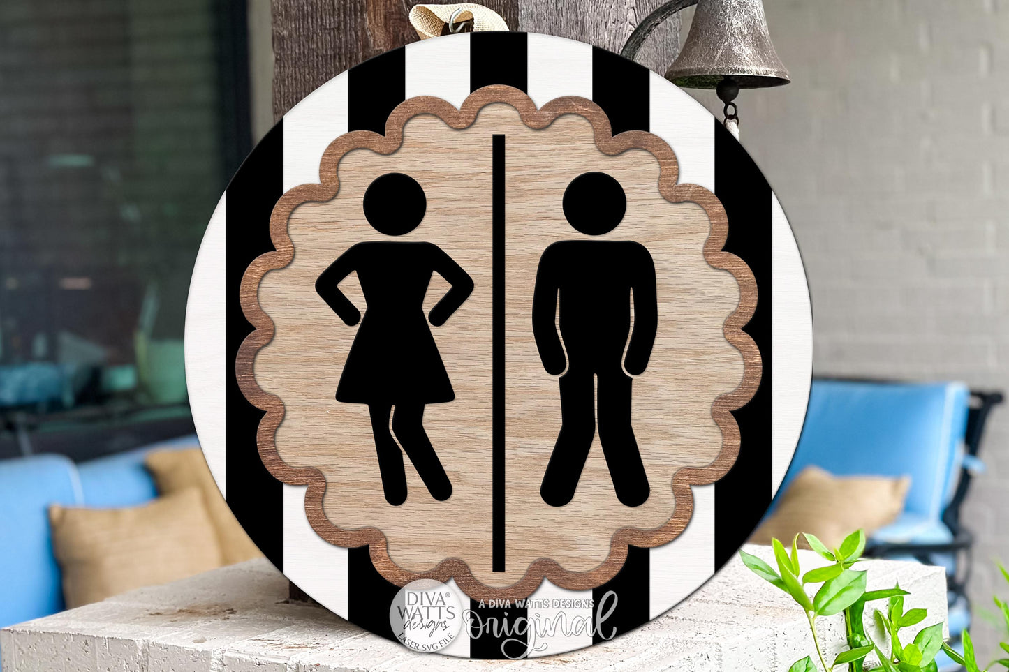 Round Door Hanger SVG Restroom Sign Design For Bathroom Doors, Business Signage And Office Spaces — Digital Laser SVG And Vinyl SVG Instant Download, Welcoming Front Door Accent By Diva Watts Designs