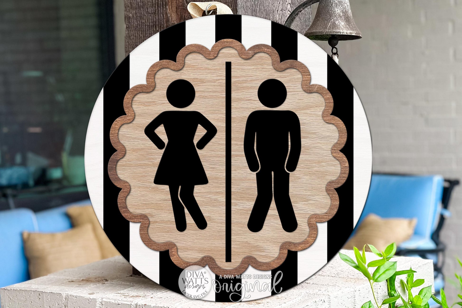 Round Door Hanger SVG Restroom Sign Design For Bathroom Doors, Business Signage And Office Spaces — Digital Laser SVG And Vinyl SVG Instant Download, Welcoming Front Door Accent By Diva Watts Designs