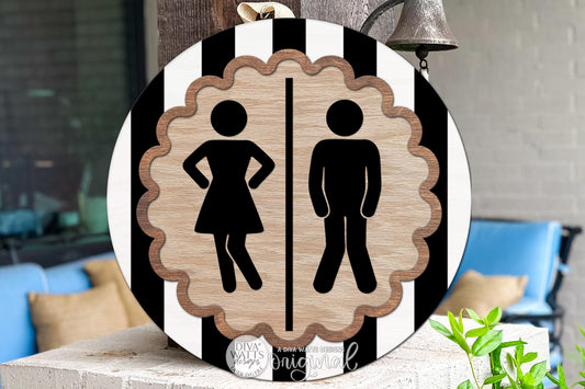 Round Door Hanger SVG Restroom Sign Design For Bathroom Doors, Business Signage And Office Spaces — Digital Laser SVG And Vinyl SVG Instant Download, Welcoming Front Door Accent By Diva Watts Designs