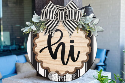 Round Door Hanger SVG Hi Script Door Sign With Scalloped Frame For Front Door And Entryway Decor, Digital Laser SVG And Vinyl SVG Instant Download, Welcoming Front Door Accent By Diva Watts Designs