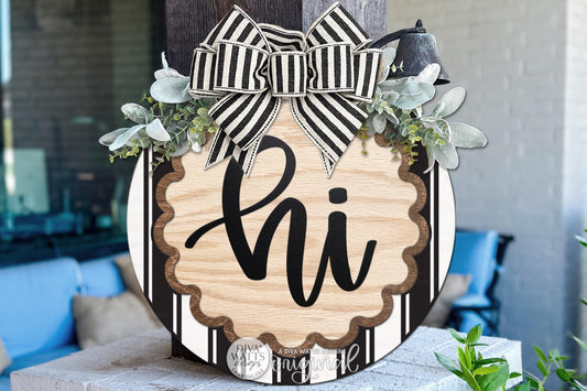 Round Door Hanger SVG Hi Script Door Sign With Scalloped Frame For Front Door And Entryway Decor, Digital Laser SVG And Vinyl SVG Instant Download, Welcoming Front Door Accent By Diva Watts Designs