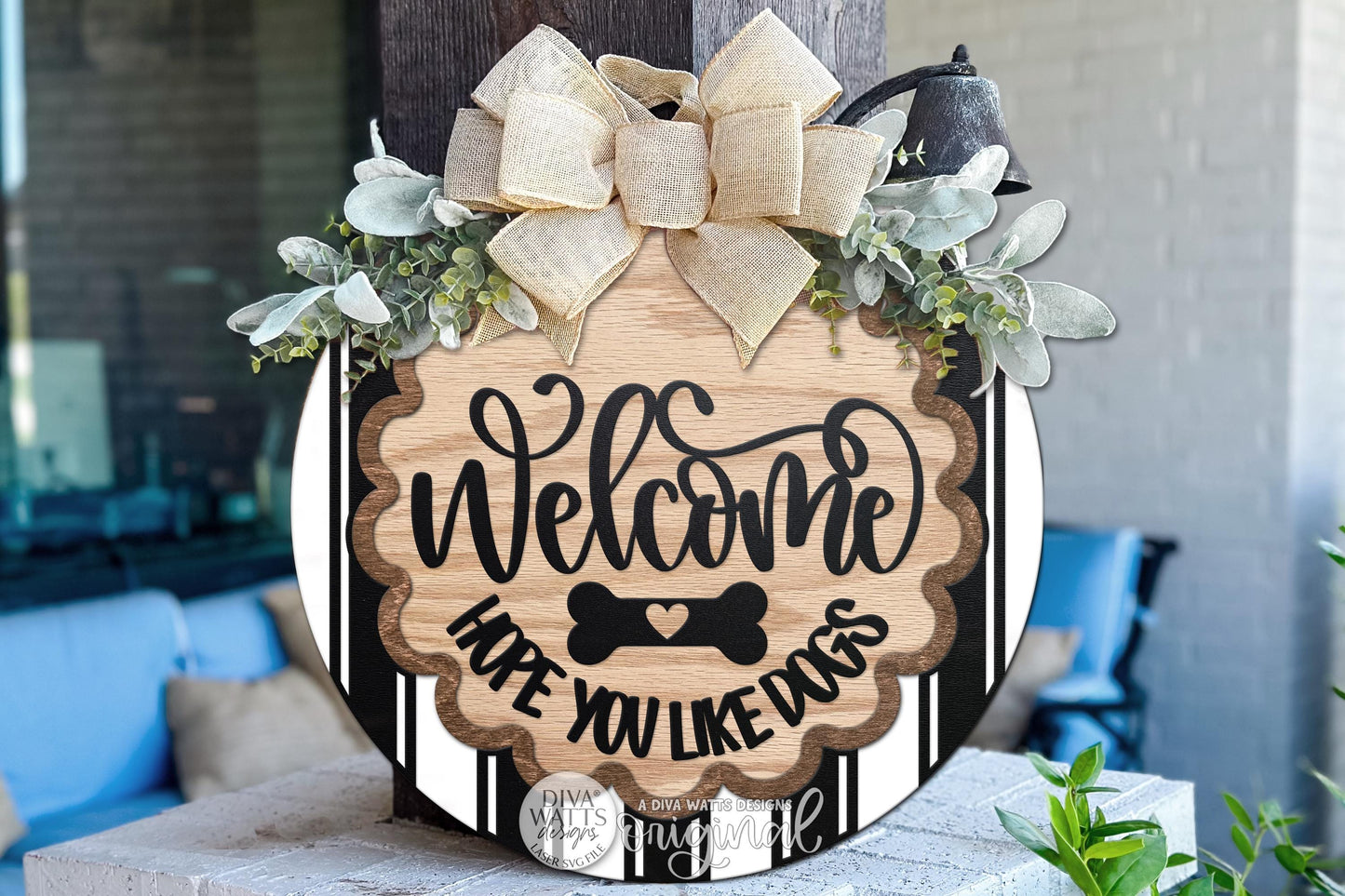 Round Door Hanger SVG Welcome Hope You Like Dogs Pet Lover Front Door Sign For Porch And Entryway Decor, Digital Laser SVG And Vinyl SVG Instant Download, Welcoming Front Door Accent By Diva Watts Designs