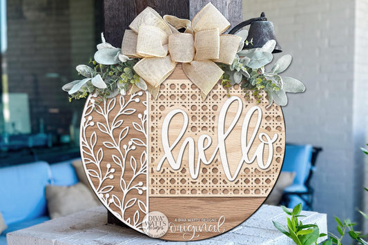Round Door Hanger SVG Hello Layered Welcome Sign For Front Door And Porch Decor Digital Laser SVG And Vinyl SVG Instant Download, Welcoming Front Door Accent By Diva Watts Designs