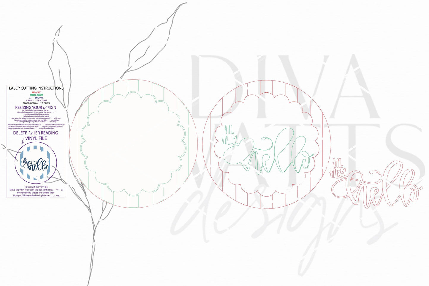 Round Door Hanger SVG Hi Hey Hello Welcome Sign Design For Charming Entryway Decor, Front Door Sign SVG For Everyday Porch Display