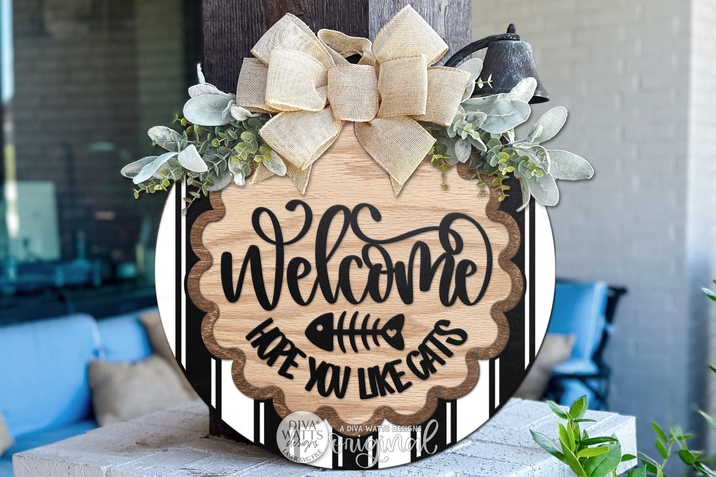 Round Door Hanger SVG Welcome Hope You Like Cats Cat Lover Front Door Sign For Porch And Entryway Decor, Digital Laser SVG And Vinyl SVG Instant Download, Welcoming Front Door Accent By Diva Watts Designs