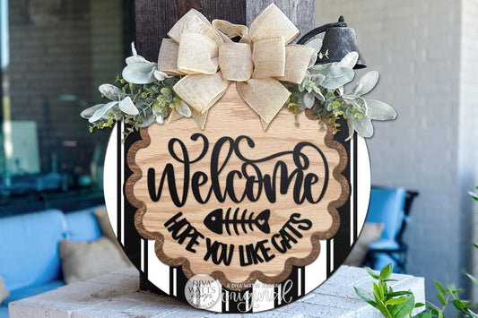 Round Door Hanger SVG Welcome Hope You Like Cats Cat Lover Front Door Sign For Porch And Entryway Decor, Digital Laser SVG And Vinyl SVG Instant Download, Welcoming Front Door Accent By Diva Watts Designs