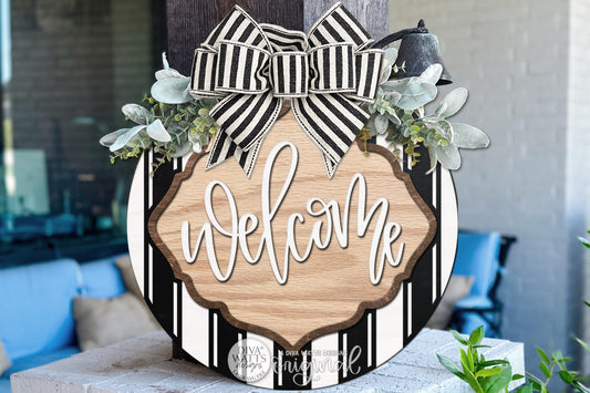 Round Door Hanger SVG Welcome Script Entryway Sign With Scalloped Frame For Front Door And Porch Decor, Digital Laser SVG And Vinyl SVG Instant Download, Welcoming Front Door Accent By Diva Watts Designs