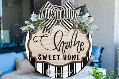 Round Door Hanger SVG Home Sweet Home Layered Front Door Sign For Porch And Entryway Decor — Digital Laser SVG And Vinyl SVG Instant Download, Welcoming Front Door Accent By Diva Watts Designs