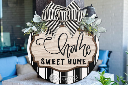 Round Door Hanger SVG Home Sweet Home Layered Front Door Sign For Porch And Entryway Decor — Digital Laser SVG And Vinyl SVG Instant Download, Welcoming Front Door Accent By Diva Watts Designs