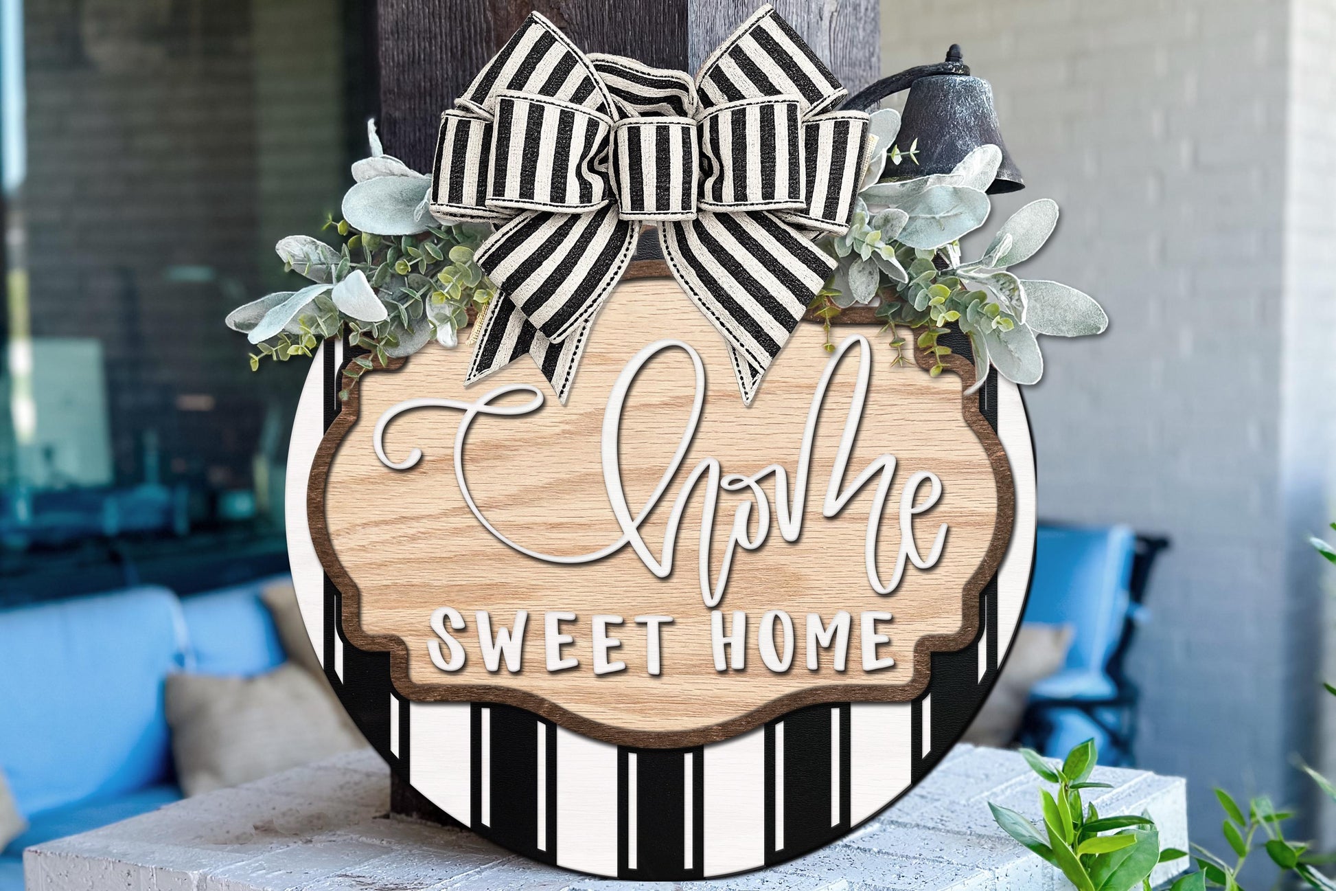 Round Door Hanger SVG Home Sweet Home Layered Sign Design For Welcoming Entryway Decor, Front Door Accent For Everyday Use