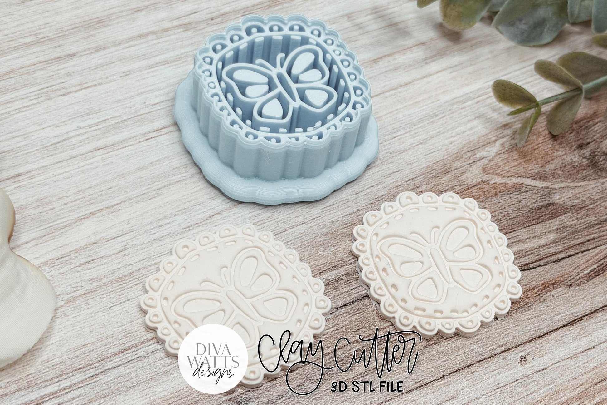 Clay Earring Cutter STL Brooke Butterfly Lace Scallop Frame for Polymer Clay Earrings, Sharp-Edge STL Design for Handmade Jewelry Makers, Digital 3D Print Cutter Featuring an Elegant Butterfly with a Delicate Lace Scalloped Border for Creating Boutique Statement Earrings with Clean, Crisp Cuts by Diva Watts Designs