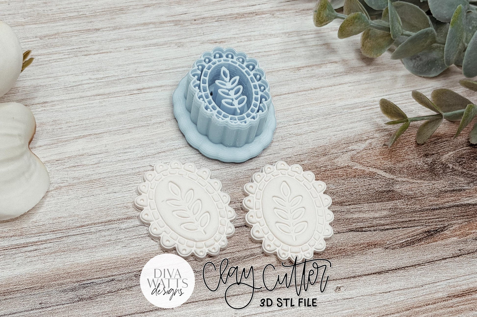 Clay Earring Cutter STL Featuring A Vintage Botanical Cameo With A Decorative Scalloped Frame For Polymer Clay Earrings, Sharp-Edge STL Design For Handmade Boutique Jewelry With Crisp Professional Details