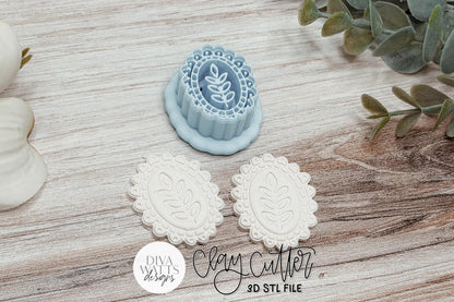 Clay Earring Cutter STL Featuring A Vintage Botanical Cameo With A Decorative Scalloped Frame For Polymer Clay Earrings, Sharp-Edge STL Design For Handmade Boutique Jewelry With Crisp Professional Details