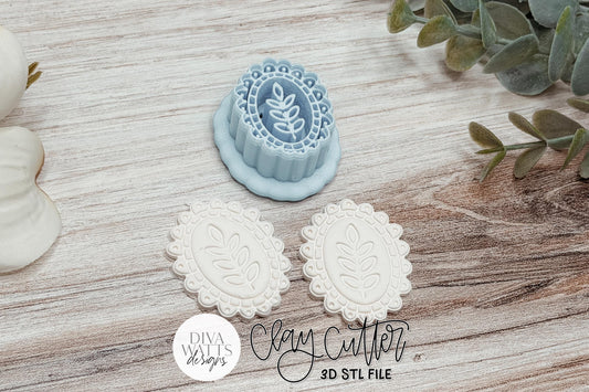 Clay Earring Cutter STL Featuring A Vintage Botanical Cameo With A Decorative Scalloped Frame For Polymer Clay Earrings, Sharp-Edge STL Design For Handmade Boutique Jewelry With Crisp Professional Details