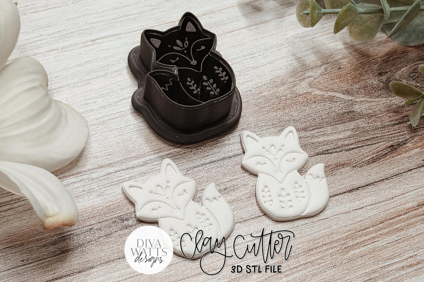 Folk Art Fox Clay Cutter STL for Polymer Clay Earrings Featuring a Sleeping Woodland Fox with Delicate Folk Art Floral Details, Sharp Edge Design for Clean Cuts, Approximate Size 1.5 Inch W x 1.8 Inch H, Perfect for Boutique Handmade Jewelry Makers.