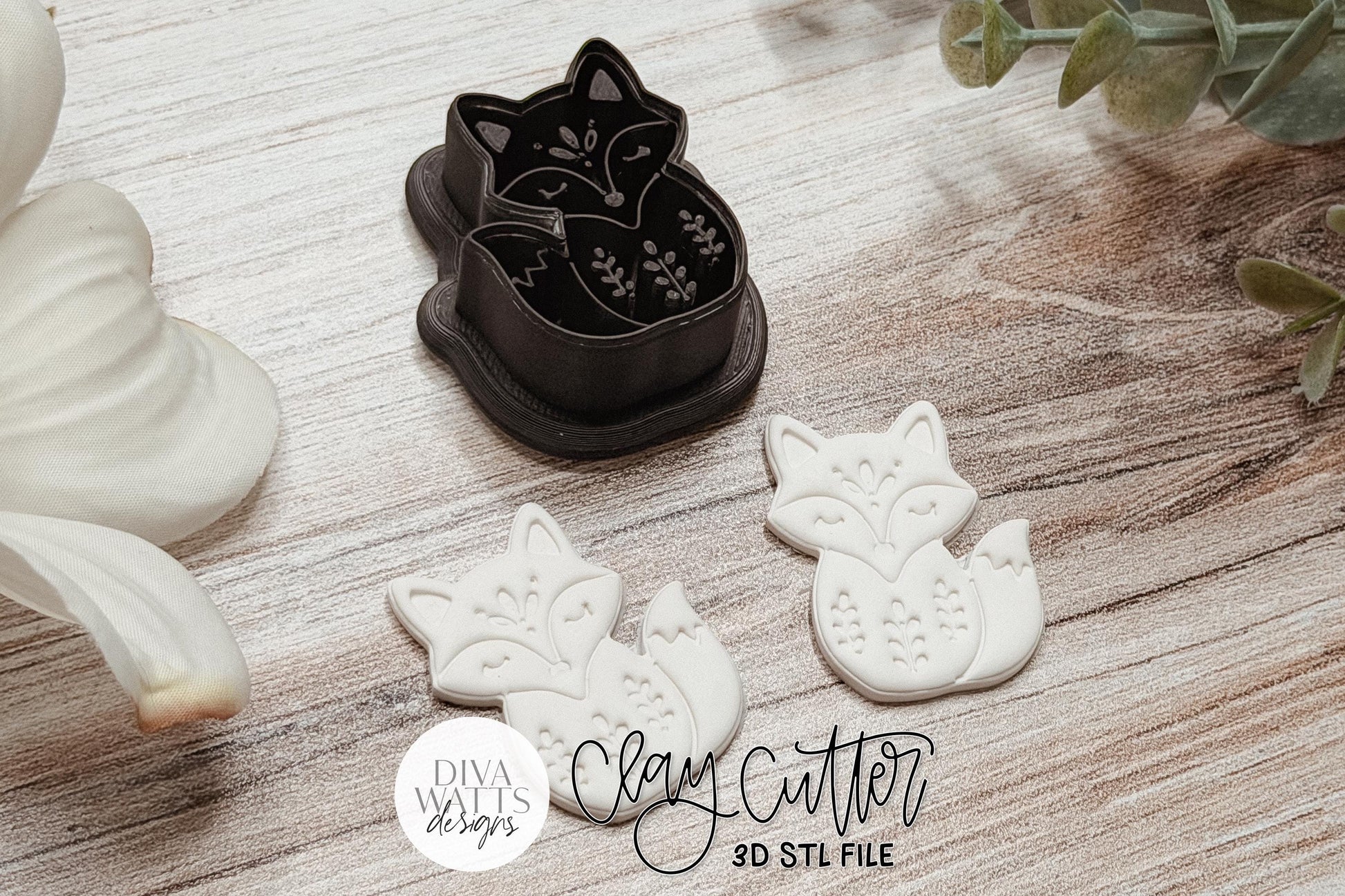 Folk Art Fox Clay Cutter STL for Polymer Clay Earrings Featuring a Sleeping Woodland Fox with Delicate Folk Art Floral Details, Sharp Edge Design for Clean Cuts, Approximate Size 1.5 Inch W x 1.8 Inch H, Perfect for Boutique Handmade Jewelry Makers.