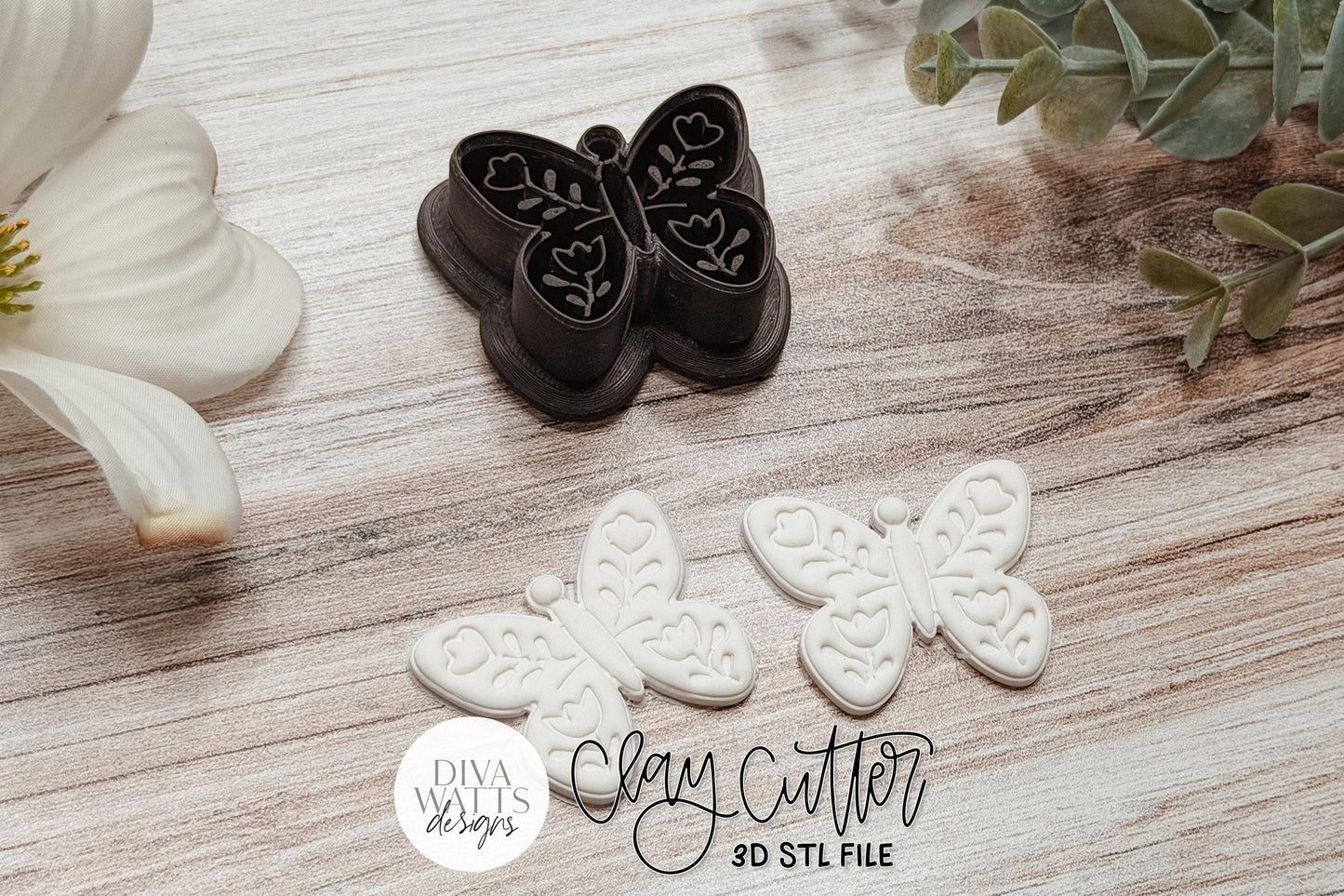 Clay Earring Cutter STL Folk Art Butterfly Sharp Edge Polymer Clay Cutter Set for Handmade Earrings Boutique Jewelry Two Sizes