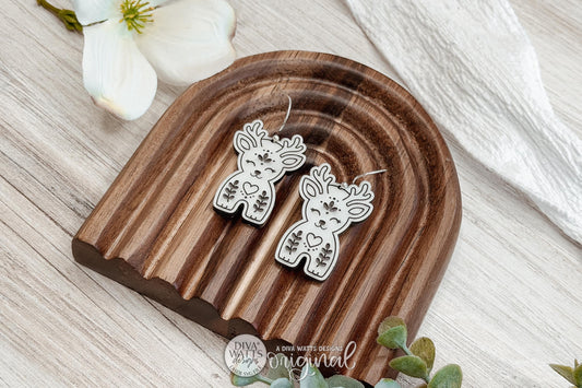 Digital SVG File for Woodland Fawn Dangle Earrings, Instant Download Featuring Large and Small Cottagecore Folk Art Deer Designs for Glowforge and xTool, Boutique-Style Forest Animal Earring Design by Diva Watts Designs
