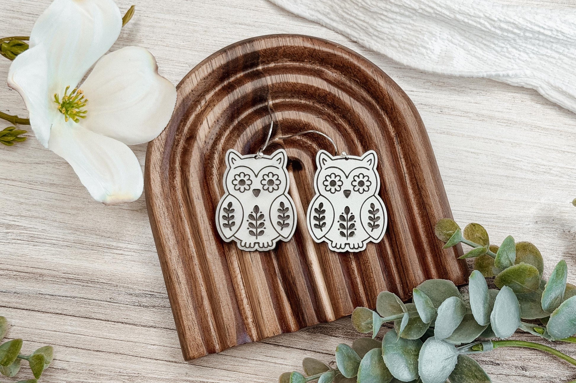Laser Cut Earring SVG Owl Dangle Design Whimsical Woodland Bird Earrings Cute Forest Animal Jewelry for Boutique Handmade Sellers