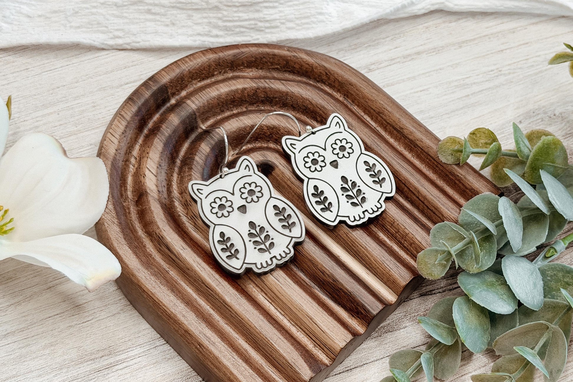 Laser Cut Earring SVG Owl Dangle Design Whimsical Woodland Bird Earrings Cute Forest Animal Jewelry for Boutique Handmade Sellers