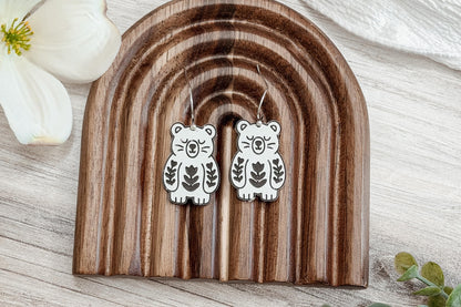 Laser Cut Earring SVG Folk Art Bear Cottagecore Woodland Animal Floral Dangle Design for Boutique Handmade Earring Sellers and Makers
