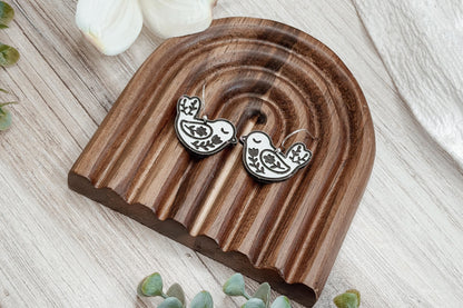 Laser Cut Earring SVG Folk Art Bird Cottagecore Floral Songbird Dangle Design for Boutique Handmade Earring Sellers and Makers
