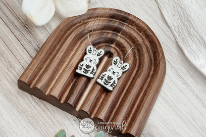 Digital SVG File for Laser Cut Folk Art Bunny Dangle Earrings, Instant Download for Glowforge and xTool, Cottagecore Floral Rabbit Boutique-Style Earring Design by Diva Watts Designs