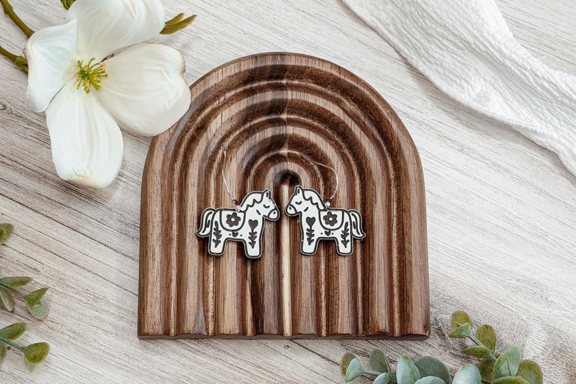 Laser Cut Earring SVG Folk Art Horse Cottagecore Floral Pony Dangle Design for Boutique Handmade Earring Sellers and Western Gifts