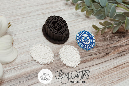 Scalloped Bow Cameo Clay Cutter STL for Polymer Clay Earrings Featuring a Vintage-Inspired Scalloped Frame with a Bow Centerpiece. Sharp-Edge Design for Clean Cuts. Approximate Cutter Size 1.6 Inch W x 1.9 Inch H. Perfect for Boutique Handmade Statement Jewelry.