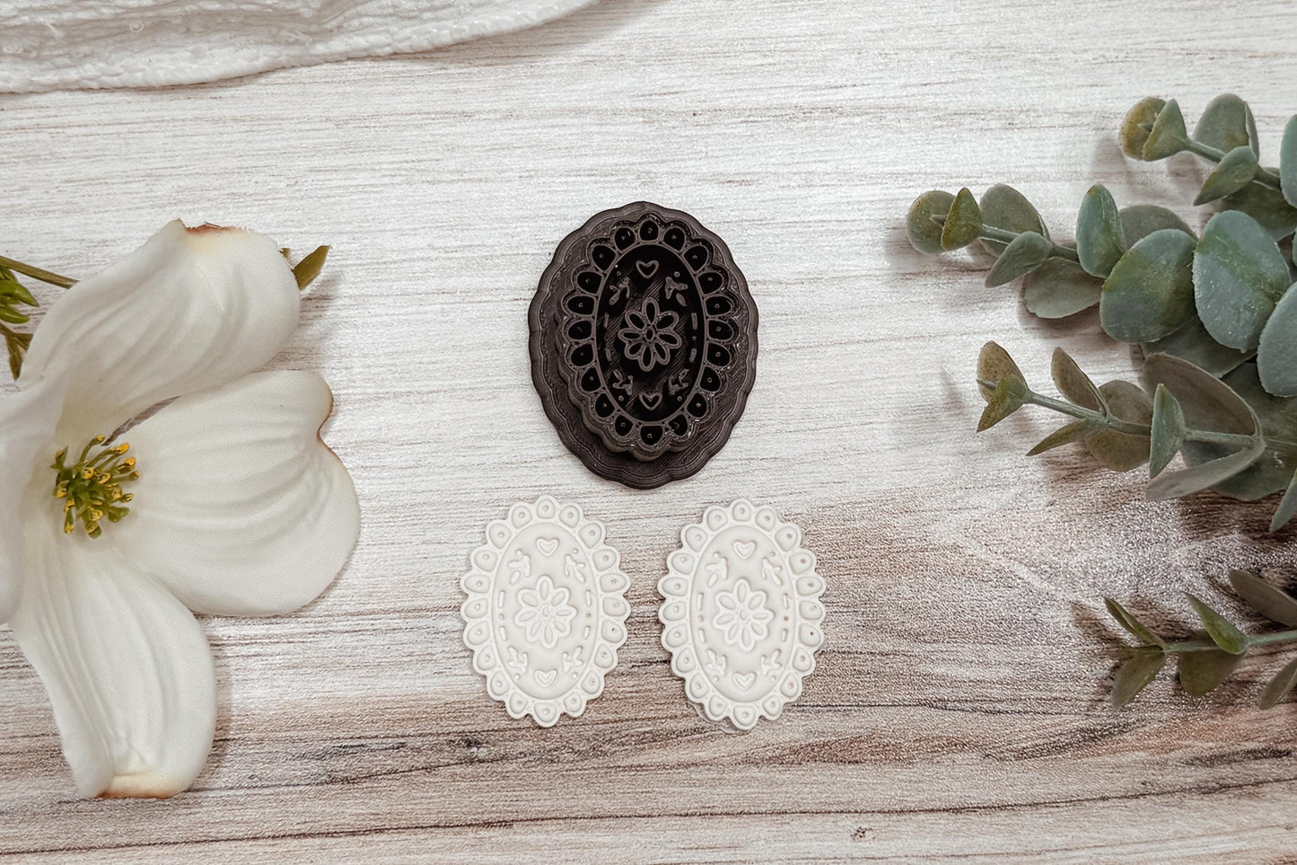 Clay Earring Cutter STL Scalloped Rose Plaque Sharp Edge Polymer Clay Cutter for Boutique Handmade Statement Earrings Floral Jewelry