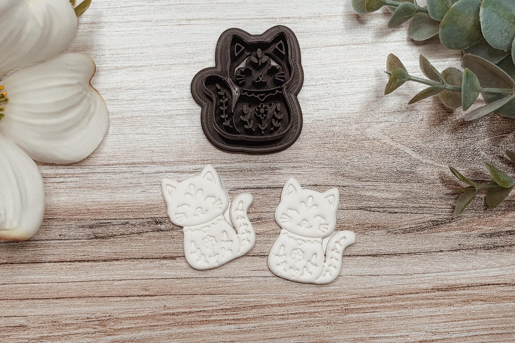 Clay Earring Cutter STL Floral Folk Art Cat Sharp Edge Polymer Clay Cutter for Boutique Handmade Statement Earrings Cute Animal Jewelry