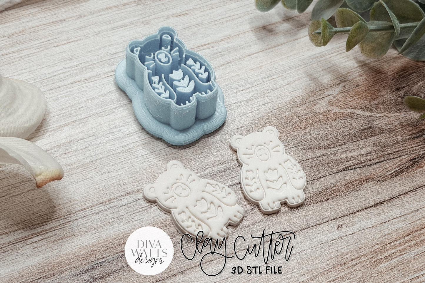 Folk Art Bear Clay Cutter STL for Polymer Clay Earrings Featuring a Standing Woodland Bear with Delicate Folk Art Floral Details, Sharp Edge Design for Clean Cuts, Approximate Size 1.4 Inch W x 1.9 Inch H, Perfect for Boutique Handmade Jewelry Makers.