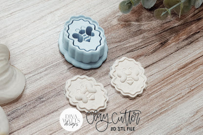Bee Scalloped Frame Full Press Clay Cutter STL for Polymer Clay Earrings Featuring a Sweet Bee Inside a Decorative Scalloped Frame, Sharp Edge Design with Embossed Details, Approximate Size 1.3 Inch W x 1.6 Inch H, Perfect for Boutique Handmade Jewelry.