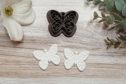 Folk Art Butterfly Clay Cutter STL Set for Polymer Clay Earrings Featuring Delicate Floral Wing Details, Includes Two Sizes Approximately 1.4 Inch W x 1.2 Inch H and 1.6 Inch W x 1.4 Inch H, Sharp Edge Design for Clean Cuts and Boutique Handmade Jewelry.