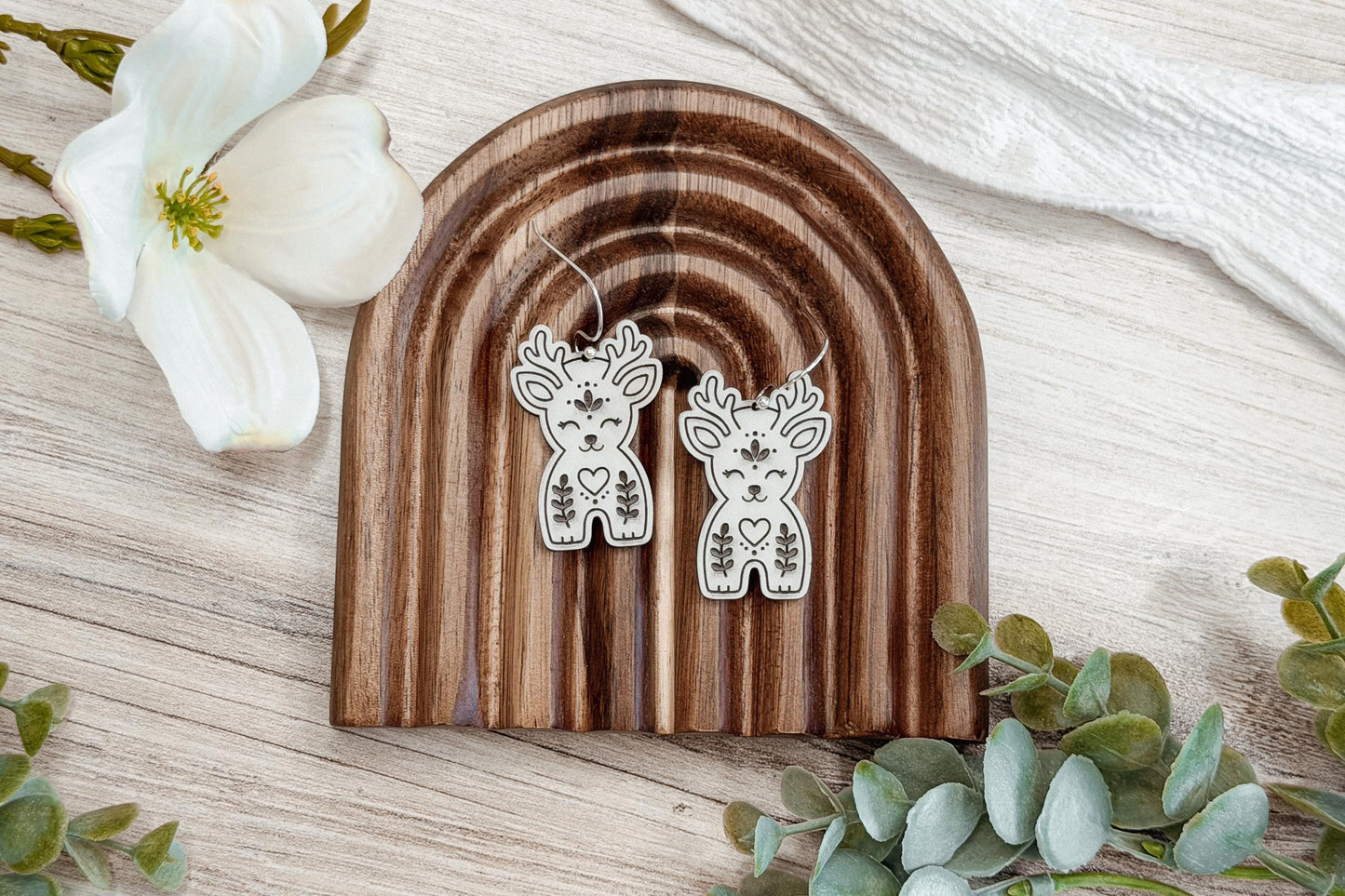 Laser Cut Earring SVG Woodland Deer Fawn Cottagecore Folk Art Dangle Earrings Includes Large and Small Sizes for Boutique Jewelry