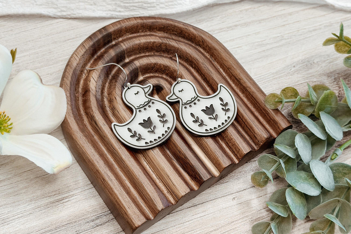 Laser Cut Earring SVG Folk Art Duck Dangle Cottagecore Farmhouse Bird Earrings for Boutique Makers Spring Markets Handmade Gifts