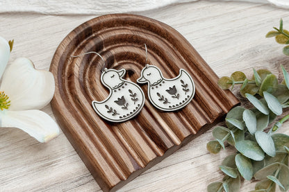 Laser Cut Earring SVG Folk Art Duck Dangle Cottagecore Farmhouse Bird Earrings for Boutique Makers Spring Markets Handmade Gifts