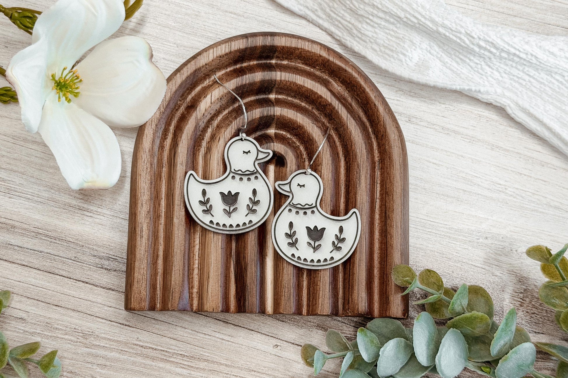 Laser Cut Earring SVG Folk Art Duck Dangle Cottagecore Farmhouse Bird Earrings for Boutique Makers Spring Markets Handmade Gifts