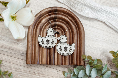Laser Cut Earring SVG Folk Art Duck Dangle Cottagecore Farmhouse Bird Earrings for Boutique Makers Spring Markets Handmade Gifts