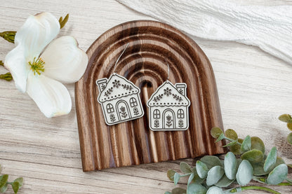 Laser Cut Earring SVG Cozy Cottage House Dangle Design Whimsical Floral Cottagecore Earrings for Boutique Handmade Jewelry Sellers