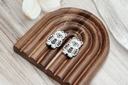Laser Cut Earring SVG Folk Art Bear Cottagecore Woodland Animal Floral Dangle Design for Boutique Handmade Earring Sellers and Makers